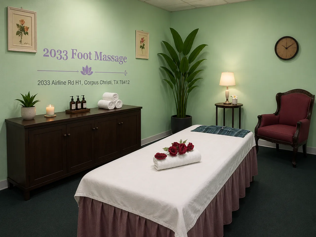 Private massage room with seating at 2033 Foot Massage in Corpus Christi TX