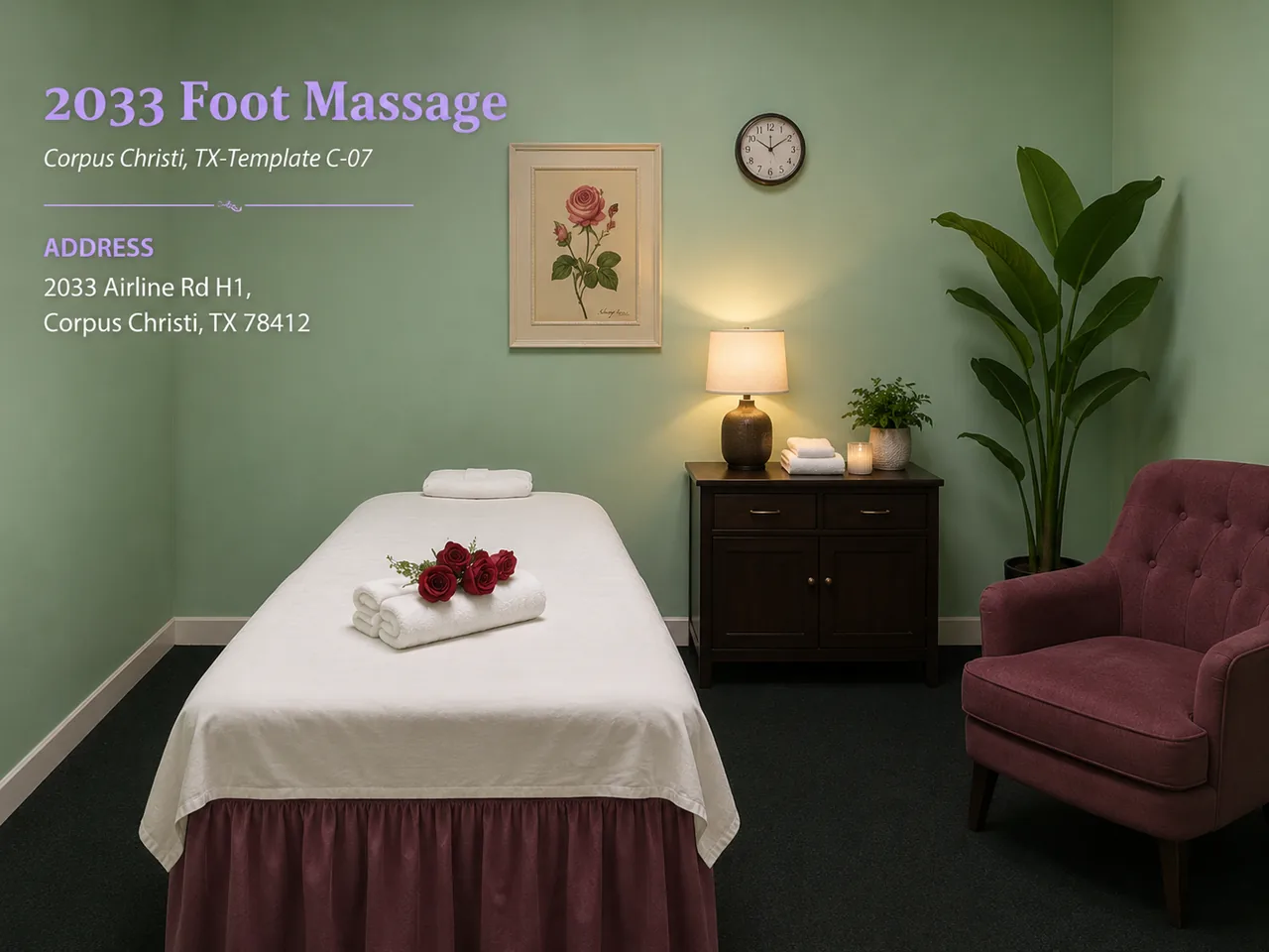 Comfortable massage room with soft lighting at 2033 Foot Massage in Corpus Christi TX