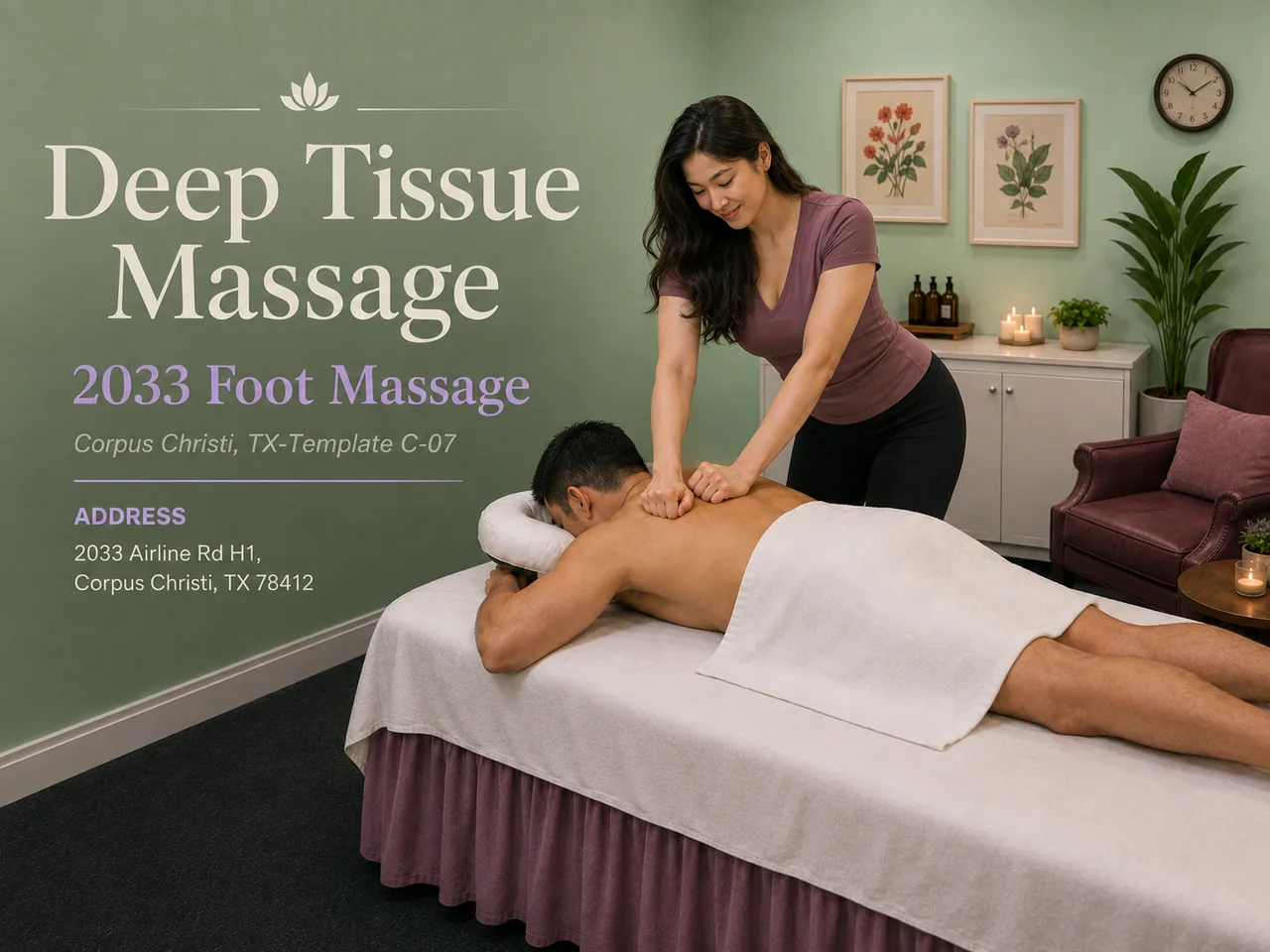 Deep tissue massage applying firm pressure to the back at 2033 Foot Massage in Corpus Christi TX